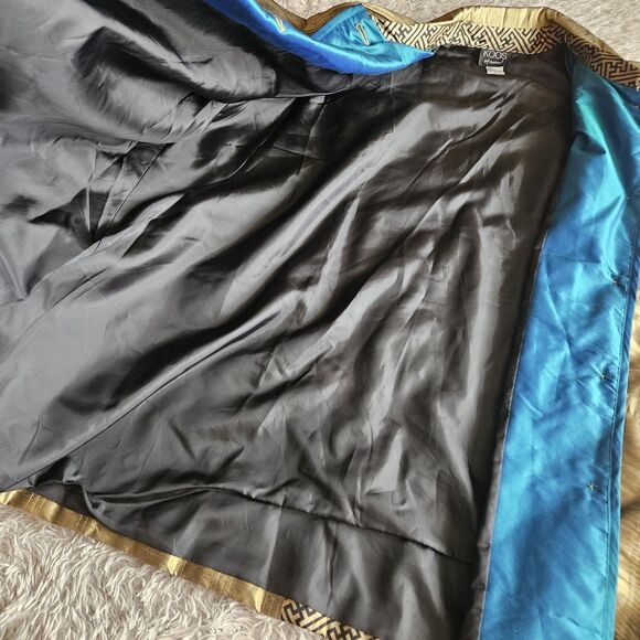 Koos 100% Silk Jacket Size 3X Gold Turquoise 3/4 Sleeve 80s 90s Funky Art Granny - Picture 14 of 15